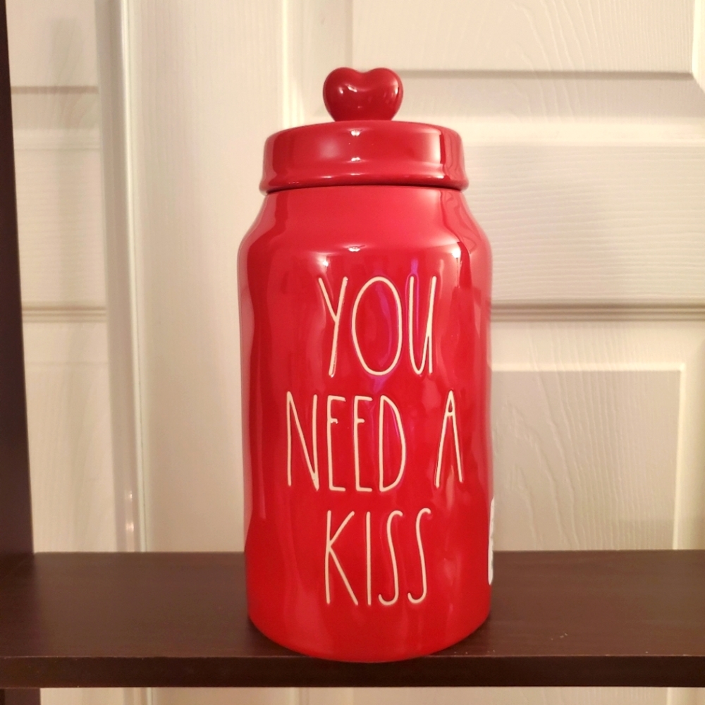 Rae Dunn Red YOU NEED A KISS Valentine's Day Canister BNWT Heart Lid